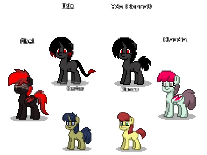Size: 800x600 | Tagged: safe, derpibooru import, oc, oc:abel, oc:ada, oc:claudia, oc:dismas, oc:gestas, unofficial characters only, pony, pony town, community related, d'lirium, simple background, white background