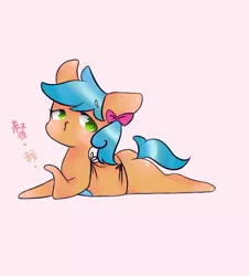Size: 640x709 | Tagged: suggestive, derpibooru import, oc, oc:文毛, unofficial characters only, earth pony, pony, bikini, bow, clothes, female, hair bow, mare, prone, solo, swimsuit
