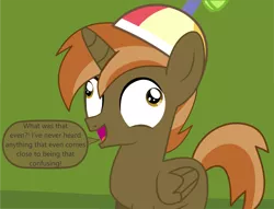 Size: 2273x1737 | Tagged: safe, artist:cyanlightning, derpibooru import, edit, button mash, alicorn, pony, comic:cyan's adventure, alicornified, buttoncorn, colt, cropped, derp, hat, male, propeller hat, race swap, speech, speech bubble, talking