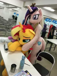 Size: 3024x4032 | Tagged: comforting, derpibooru import, exploitable meme, fursuit, hug, human, i didn't listen, image macro, irl, irl human, japan ponycon, meme, party favor, photo, plushie, princess cadance, sad, safe, sunset shimmer