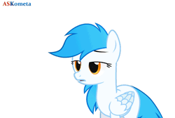 Size: 750x503 | Tagged: safe, artist:askometa, derpibooru import, screencap, oc, oc:skyshine power, unofficial characters only, pegasus, pony, animated, animation error, cute, eye shimmer, female, i've seen some shit, mare, ocbetes, orange eyes, pre sneeze, simple background, sneezing, solo, spread wings, white background, wings