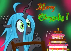 Size: 1040x750 | Tagged: ahoge, artist:rdash2116108, cake, derpibooru import, food, hearth's warming eve, merry christmas, merry chrysalis, queen chrysalis, safe