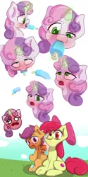 Size: 2000x4000 | Tagged: suggestive, artist:rockset, derpibooru import, apple bloom, scootaloo, sweetie belle, earth pony, pegasus, pony, unicorn, adorasexy, ahegao, apple bloom's bow, blushing, blushing profusely, bow, cute, cutie mark crusaders, erotic eating, eye contact, female, filly, food, glowing horn, grin, hair bow, horn, ice cream, implied foalcon, innuendo, licking, looking at each other, looking at you, magic, open mouth, popsicle, sexy, sitting, slutty-belle, smiling, smug, spread wings, suggestive eating, telekinesis, tongue out, wingboner, wings