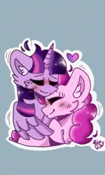 Size: 720x1200 | Tagged: safe, artist:mistytheemoji, derpibooru import, pinkie pie, twilight sparkle, twilight sparkle (alicorn), alicorn, female, heart, lesbian, shipping, twinkie