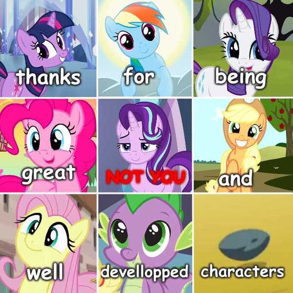 Size: 680x680 | Tagged: safe, derpibooru import, applejack, boulder (pet), fluttershy, pinkie pie, rainbow dash, rarity, spike, starlight glimmer, twilight sparkle, alicorn, dragon, earth pony, pegasus, pony, unicorn, caption, drama, drama bait, female, image macro, imminent drama, male, mare, meme, misspelling, needs more jpeg, not you, starlight drama, text, trolling