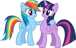 Size: 7999x5049 | Tagged: safe, artist:xpesifeindx, derpibooru import, rainbow dash, twilight sparkle, twilight sparkle (alicorn), alicorn, pony, daring don't, .svg available, absurd resolution, duo, female, mare, side hug, simple background, transparent background, vector