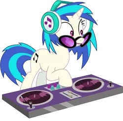 Size: 5783x5681 | Tagged: safe, artist:caliazian, derpibooru import, vinyl scratch, pony, unicorn, slice of life (episode), absurd resolution, background pony, female, headphones, mare, open mouth, simple background, solo, sunglasses, transparent background, turntable, vector
