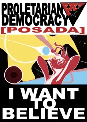 Size: 5000x7000 | Tagged: safe, artist:aaronmk, derpibooru import, oc, oc:posada, ponified, alien, pony, seapony (g4), absurd resolution, communism, posadism, poster, propaganda, space, sun, text, ufo