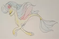 Size: 2546x1669 | Tagged: safe, artist:creeate97, derpibooru import, princess skystar, pony, seapony (g4), my little pony: the movie, colored pencil drawing, eyes closed, female, simple background, solo, swimming, traditional art, white background