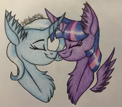 Size: 1531x1342 | Tagged: alicorn, artist:raritylover152, derpibooru import, female, lesbian, nuzzling, safe, shipping, traditional art, trixie, twilight sparkle, twilight sparkle (alicorn), twixie