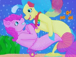 Size: 1600x1200 | Tagged: safe, artist:charmanderxerneas, derpibooru import, pinkie pie, princess skystar, seapony (g4), my little pony: the movie, female, lesbian, shipping, skypie