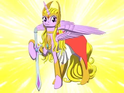 Size: 4000x3000 | Tagged: absurd resolution, alicorn, artist:vasillium, crossover, derpibooru import, safe, she-ra, solo, sword, twilight sparkle, twilight sparkle (alicorn), weapon