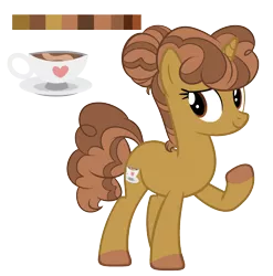 Size: 1642x1659 | Tagged: safe, artist:elskafox, derpibooru import, oc, oc:crème de la cocoa, unofficial characters only, unicorn, coffee, reference sheet, solo