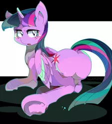 Size: 1200x1333 | Tagged: suggestive, artist:tyuubatu, derpibooru import, twilight sparkle, twilight sparkle (alicorn), alicorn, pony, butt, female, looking back, mare, plot, solo, solo female, twibutt