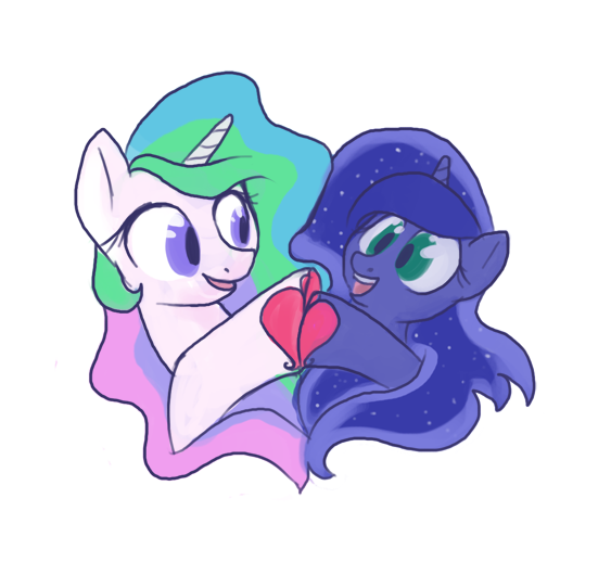 Size: 563x518 | Tagged: safe, artist:dinkelion, derpibooru import, princess celestia, princess luna, pony, duo, female, heart, holiday, siblings, simple background, sisterly love, sisters, valentine's day, white background