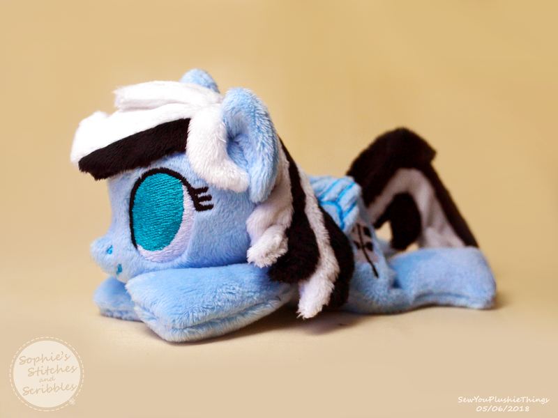 Size: 3697x2774 | Tagged: safe, artist:sewyouplushiethings, derpibooru import, oc, oc:blue jay, unofficial characters only, pegasus, pony, beanie (plushie), chibi, high res, irl, photo, plushie, prone, solo