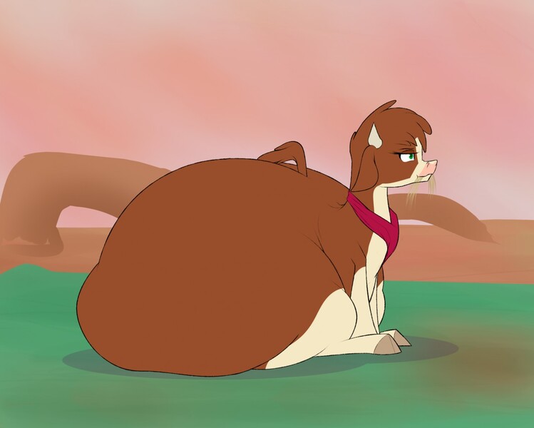 Size: 1280x1026 | Tagged: arizona cow, artist:astr0zone, ass, butt, cloven hooves, community related, cow, derpibooru import, eating, fat, female, huge butt, impossibly large butt, large butt, neckerchief, questionable, sitting, solo, solo female, them's fightin' herds