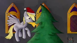 Size: 1024x576 | Tagged: artist:exxticcy, christmas, christmas lights, christmas tree, decoration, derpibooru import, derpy hooves, hearth's warming, hearth's warming eve, holiday, safe, solo, stars, tree