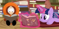 Size: 1268x629 | Tagged: alicorn, artist:porygon2z, book, crossover, derpibooru import, kenny mccormick, reading, safe, south park, twilight sparkle, twilight sparkle (alicorn)