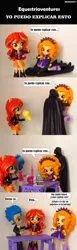 Size: 845x2750 | Tagged: suggestive, artist:whatthehell!?, derpibooru import, edit, adagio dazzle, flash sentry, sunset shimmer, vinyl scratch, equestria girls, alcohol, beer, clothes, comic, darth vader, doll, equestria girls minis, eqventures of the minis, irl, microscope, parody, photo, spanish, star wars, table, toy