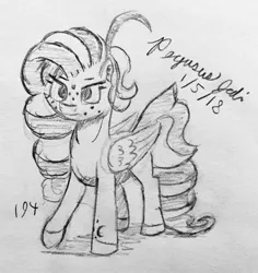 Size: 2313x2448 | Tagged: safe, artist:floofyfoxcomics, derpibooru import, oc, oc:peppermint mocha (pegasusjedi), unofficial characters only, pegasus, pony, female, high res, mare, monochrome, solo, traditional art