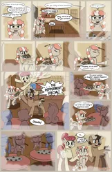 Size: 3300x5100 | Tagged: safe, artist:floofyfoxcomics, derpibooru import, oc, oc:peppermint mocha (pegasusjedi), unofficial characters only, earth pony, pegasus, pony, unicorn, comic:a dash of peppermint, comic, female, filly, high res, magic, male, mare, stallion, wing hands, wings, younger