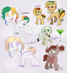 Size: 1024x1126 | Tagged: artist:midnightpremiere, browser ponies, derpibooru import, google chrome, oc, oc:apple martini, oc:google chrome, oc:pina colada, oc:piña colada, oc:pixie dust, oc:thin mint, oc:tootie fruity, safe, simple background, unofficial characters only