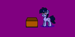Size: 600x300 | Tagged: safe, artist:kimjoman, derpibooru import, oc, oc:ponepony, oc:purple flix, unofficial characters only, earth pony, pony, unicorn, pony town, :|, animated, blinking, box, cardboard box, cute, derp, eye contact, female, jumping, looking at each other, male, mare, ocbetes, open mouth, pony in a box, purple background, running, scared, shaking, simple background, stallion, wide eyes, yo