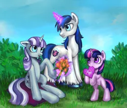 Size: 1900x1618 | Tagged: artist:nyarmarr, derpibooru import, flower, heart, mother's day, safe, shining armor, twilight sparkle, twilight velvet