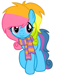 Size: 1024x1338 | Tagged: safe, artist:bezziie, derpibooru import, rainbow dash (g3), earth pony, pony, clothes, cute, female, g3, g3 dashabetes, g3 to g4, generation leap, mare, scarf, simple background, solo, transparent background