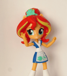 Size: 455x510 | Tagged: safe, artist:whatthehell!?, derpibooru import, edit, sunset shimmer, fish, equestria girls, animated, clothes, dancing, doll, equestria girls minis, eqventures of the minis, irl, japanese, outfit, photo, stop motion, sunset sushi, toy