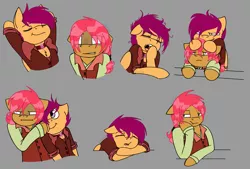 Size: 1279x863 | Tagged: safe, artist:stuflox, derpibooru import, babs seed, scootaloo, pony, the count of monte rainbow, albert de morcef, bob steed, clothes, franz d'epinay, lidded eyes, male, rule 63, scootabert, scooteroll, sleeping, the count of monte cristo, yawn