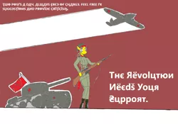 Size: 3436x2409 | Tagged: anthro, artist:sovietpone, derpibooru import, female, mosin nagant, oc, oc:red guard, plane, propaganda poster, revolution, safe, soviet, tank (vehicle), unofficial characters only