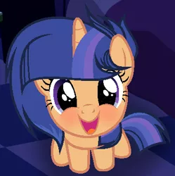 Size: 371x372 | Tagged: safe, artist:badumsquish, artist:galaxyswirlsyt, derpibooru import, part of a set, oc, oc:galaxy swirls, unofficial characters only, pony, unicorn, badumsquish's kitties, base used, blushing, female, happy, looking at you, looking up, mare, offspring, open mouth, parent:flash sentry, parent:twilight sparkle, parents:flashlight, sitting, smiling, solo