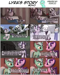Size: 3928x4916 | Tagged: safe, artist:goatcanon, derpibooru import, cheerilee, cloudchaser, double diamond, lyra heartstrings, octavia melody, starlight glimmer, bat pony, vampire, vampony, comic:lyra's story, 3d, backstory, bed, comic, dialogue, equal cutie mark, equal town, flashback, our town, ponyville, sleeping, starlight's village