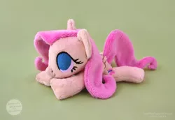 Size: 3654x2511 | Tagged: artist:sewyouplushiethings, beanie (plushie), chibi, derpibooru import, fluttershy, high res, irl, photo, plushie, prone, safe, solo