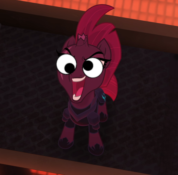 Size: 614x605 | Tagged: safe, derpibooru import, edit, edited screencap, screencap, tempest shadow, pony, unicorn, my little pony: the movie, >:d, cute, derp, eye scar, faic, googly eyes, happy, majestic as fuck, meme, open mouth, open up your *very* eyes, open up your eyes, pretty pretty tempest, scar, silly, silly pony, solo, special eyes, yay