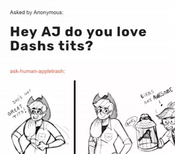 Size: 1224x1077 | Tagged: suggestive, derpibooru import, applejack, rainbow dash, bird, human, tit (bird), ask nerd dash, appledash, birb, cage, comic, female, humanized, lesbian, pun, shipping, visual pun