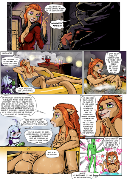 Size: 1363x1920 | Tagged: absolute cleavage, anthro, armpits, artist:pencils, bath, bathing, big breasts, blushing, breasts, briefs, bushwoolie, busty catrina, candle, catrina, chest hair, chibi, cleavage, clothes, comic, comic:anon's pie adventure, derpibooru import, everybody wants anon, exposition, eyeshadow, female, g1, glass, grimdark, heart, human, human fetish, lip bite, maid, makeup, male, minotaur, oc, oc:anon, oc:ellus, pasties, steam, strategically covered, suggestive, tighty whities, touching cleavage, underwear, wine glass