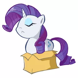 Size: 800x800 | Tagged: safe, artist:rvceric, derpibooru import, rarity, pony, unicorn, :<, behaving like a cat, box, cute, eyes closed, fabulous, female, horn, if i fits i sits, mare, pony in a box, raribetes, raricat, simple background, solo, white background