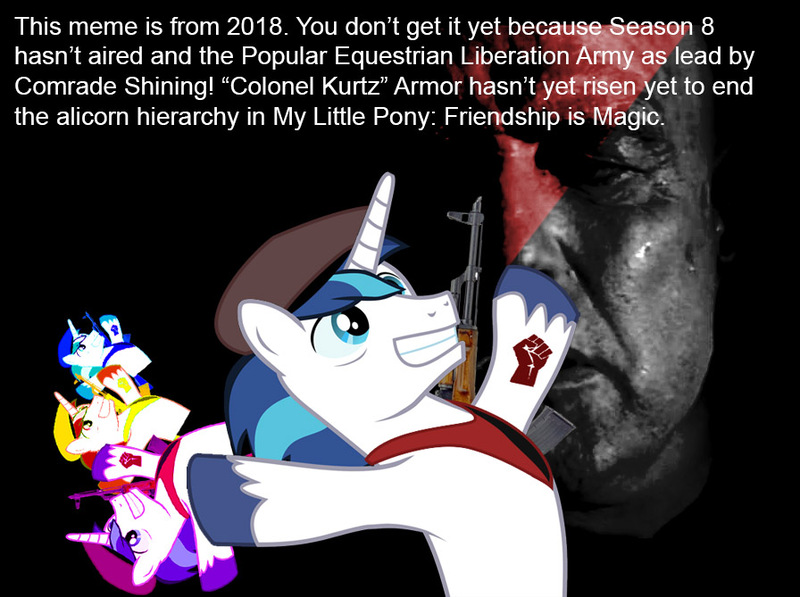 Size: 896x669 | Tagged: safe, derpibooru import, shining armor, ponified, pony, apocalypse now, communism, jeb bush, jeb!, meme, wat