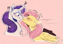 Size: 1471x1041 | Tagged: safe, artist:jboppity, derpibooru import, fluttershy, rarity, pegasus, pony, unicorn, !!!, blushing, boop, duo, female, flarity, heart, lesbian, noseboop, polka dots, scrunchy face, shipping, surprised, sweat, sweatdrop