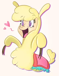 Size: 2200x2800 | Tagged: alpaca, artist:mustache9, community related, derpibooru import, digital art, female, heart, open mouth, paprika paca, saddle blanket, safe, solo, them's fightin' herds