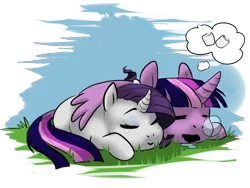 Size: 1600x1200 | Tagged: safe, artist:maxiima, derpibooru import, rarity, twilight sparkle, twilight sparkle (alicorn), alicorn, pony, unicorn, chibi, female, lesbian, rarilight, shipping, sleeping