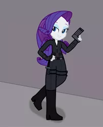 Size: 803x995 | Tagged: safe, artist:tabrony23, derpibooru import, rarity, equestria girls, black widow (marvel), boots, clothes, cosplay, costume, female, fingerless gloves, gloves, gun, handgun, high heel boots, marvel, marvel cinematic universe, marvel comics, natasha romanov, pistol, shoes, solo, weapon