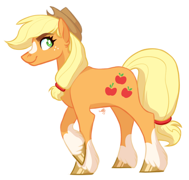 Size: 800x762 | Tagged: safe, artist:wolfyfree, derpibooru import, applejack, earth pony, pony, alternate design, blaze (coat marking), coat markings, cowboy hat, female, hat, looking at you, mare, simple background, smiling, socks (coat marking), solo, transparent background