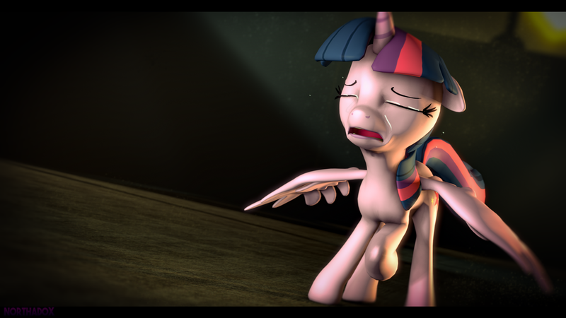 Size: 1920x1080 | Tagged: safe, artist:calliegreen, derpibooru import, twilight sparkle, twilight sparkle (alicorn), alicorn, pony, 3d, crying, solo, source filmmaker