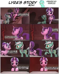 Size: 3928x4916 | Tagged: 3d, artist:goatcanon, comic, comic:lyra's story, derpibooru import, dialogue, duo, equal cutie mark, equal town, error, lyra heartstrings, our town, s5 starlight, safe, source filmmaker, staff, staff of sameness, starlight glimmer, starlight's village