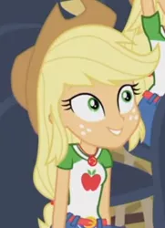 Size: 300x415 | Tagged: safe, derpibooru import, part of a set, applejack, equestria girls, equestria girls series, applejack audience, clones, cropped, cute, fluttershy's butterflies: applejack, grin, happy, jackabetes, jackletree, looking up, multeity, part of a series, smiling