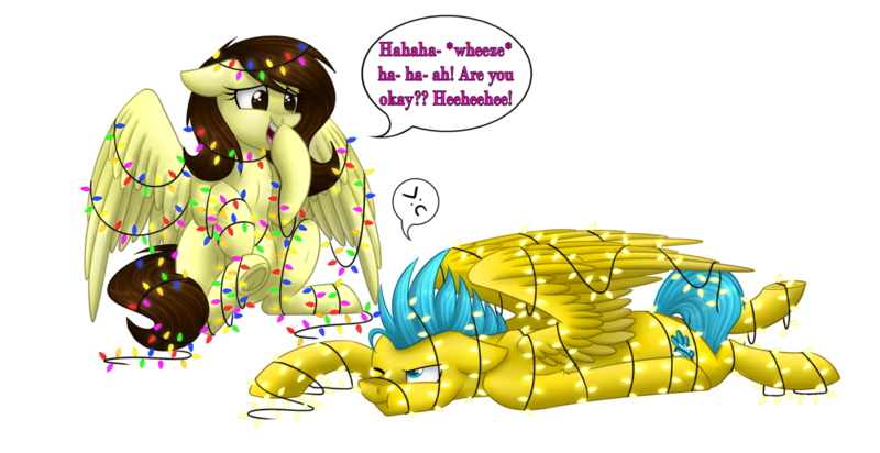 Size: 1280x659 | Tagged: safe, artist:whitehershey, derpibooru import, oc, oc:white hershey, unofficial characters only, pegasus, pony, :c, >:c, christmas, christmas lights, female, frown, holiday, laughing, male, mare, simple background, stallion, transparent background